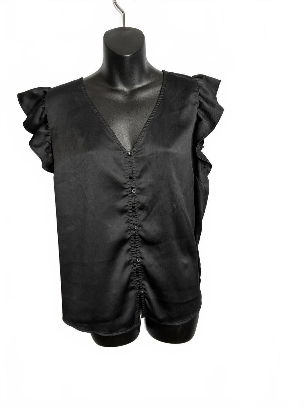 Nine West Women's Black Sleeveless Ruffle Blouse XXL